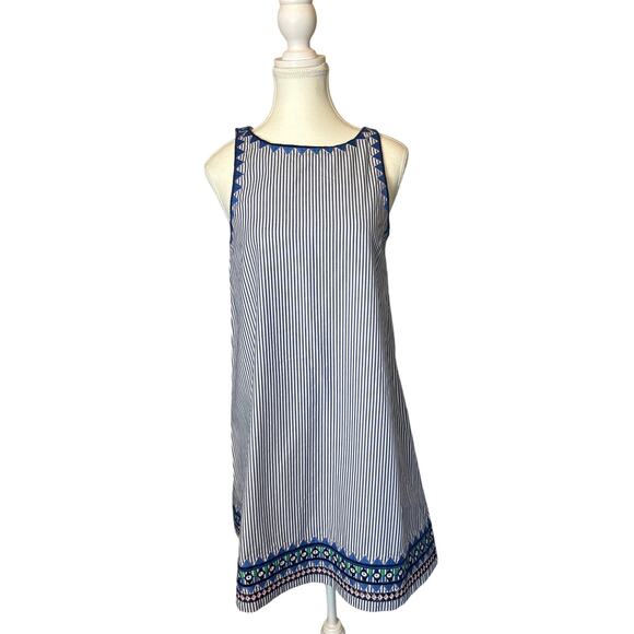 Vineyard Vines | Blue/White "Sarah Striped" Embroidered Trimmed Shift Dress | 2 - Picture 1 of 17